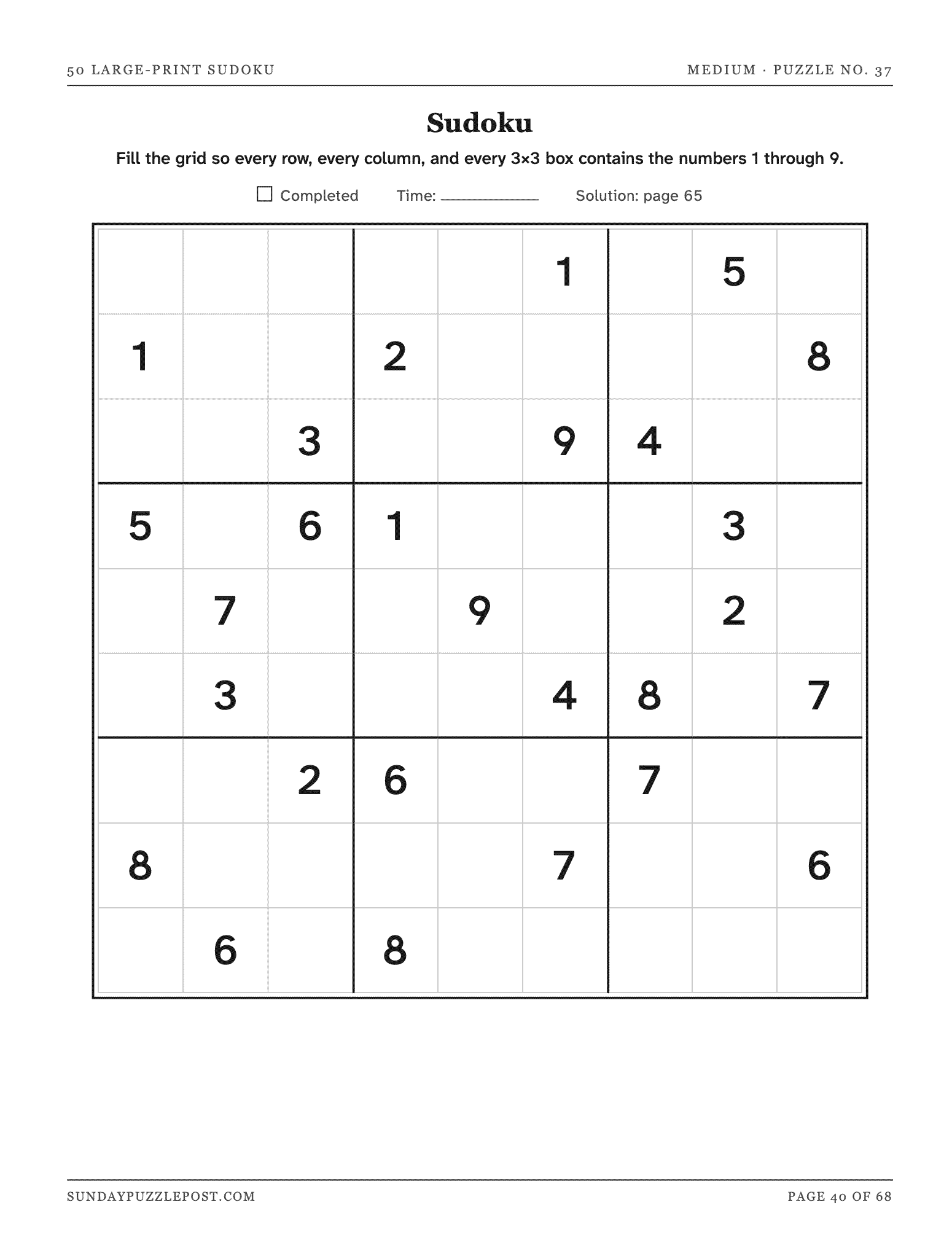 A large-print Sudoku page from the book.